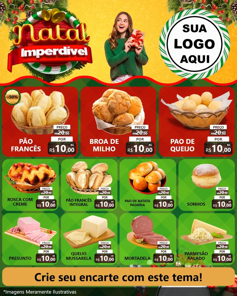 Modelo de Rede Social para Feed Instagram com o tema Natal Imperdível para Padaria
