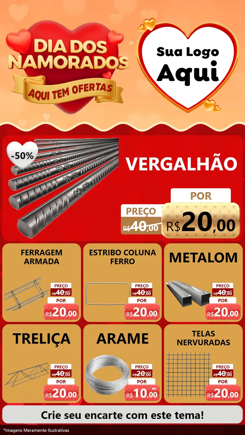 Modelo de Rede Social para Stories com o tema Dia dos Namorados - Aqui Tem Ofertas para Ferragens