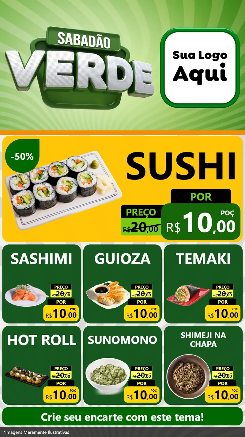 Modelo de Rede Social para Stories com o tema Sabadão Verde para Comida japonesa