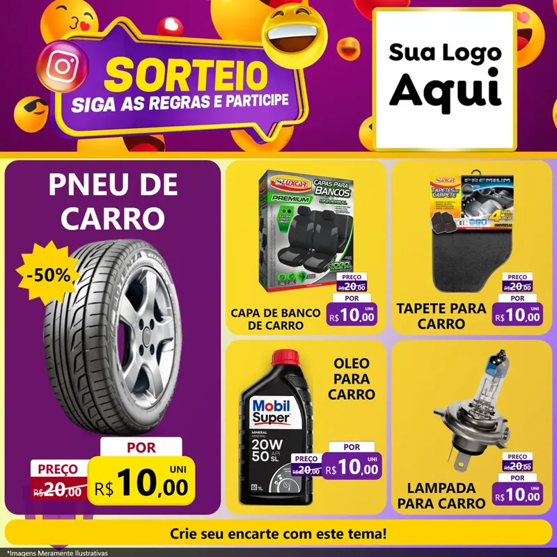 Modelo de Rede Social para Feed Facebook com o tema Sorteio para Auto peças
