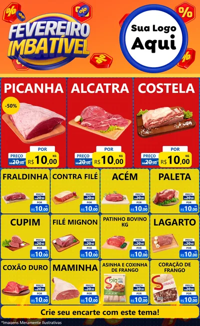 Modelo de Encarte para Encarte Grande com o tema Fevereiro Imbatível para Açougue