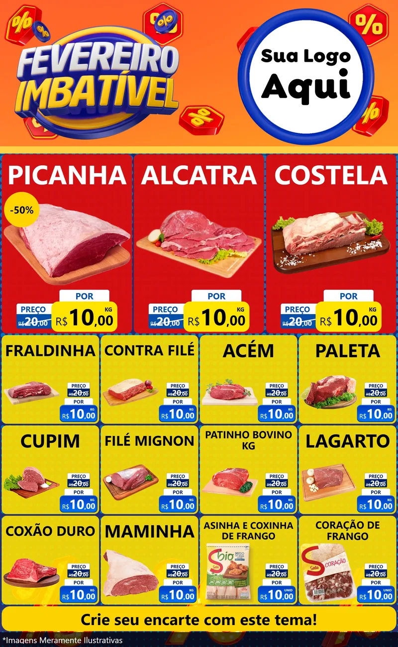 Modelo de Encarte para Encarte Grande com o tema Fevereiro Imbatível para Açougue