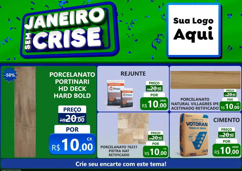 Modelo de Encarte para Encarte A4 Horizontal com o tema Janeiro Sem Crise para Pisos e revestimentos