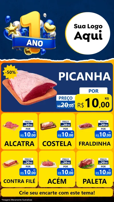 Modelo de Rede Social para Stories com o tema Um Ano de Aniversário para Açougue