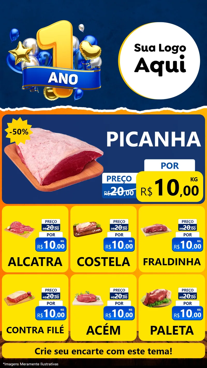 Modelo de Rede Social para Stories com o tema Um Ano de Aniversário para Açougue