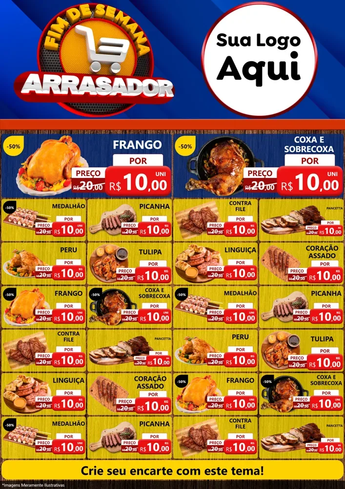 Modelo de Encarte para Encarte A4 Vertical com o tema Fim De Semana Arrasador para Assados