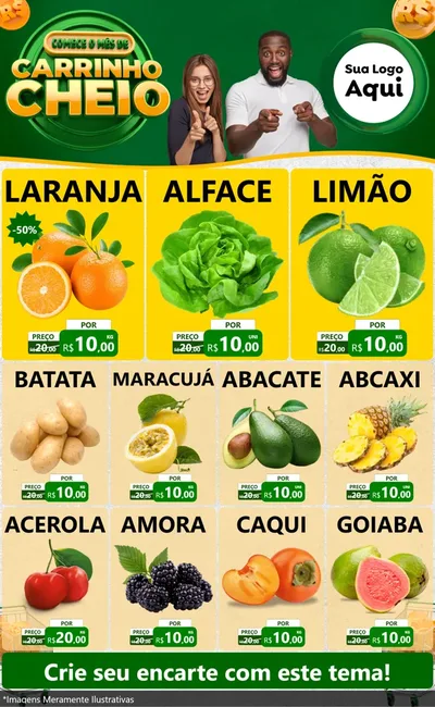 Modelo de Encarte para Encarte Grande com o tema Carrinho Cheio para Hortifrúti
