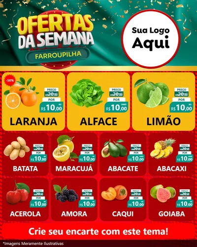 Modelo de Rede Social para Feed Instagram com o tema Ofertas da Semana Farroupilha para Hortifrúti