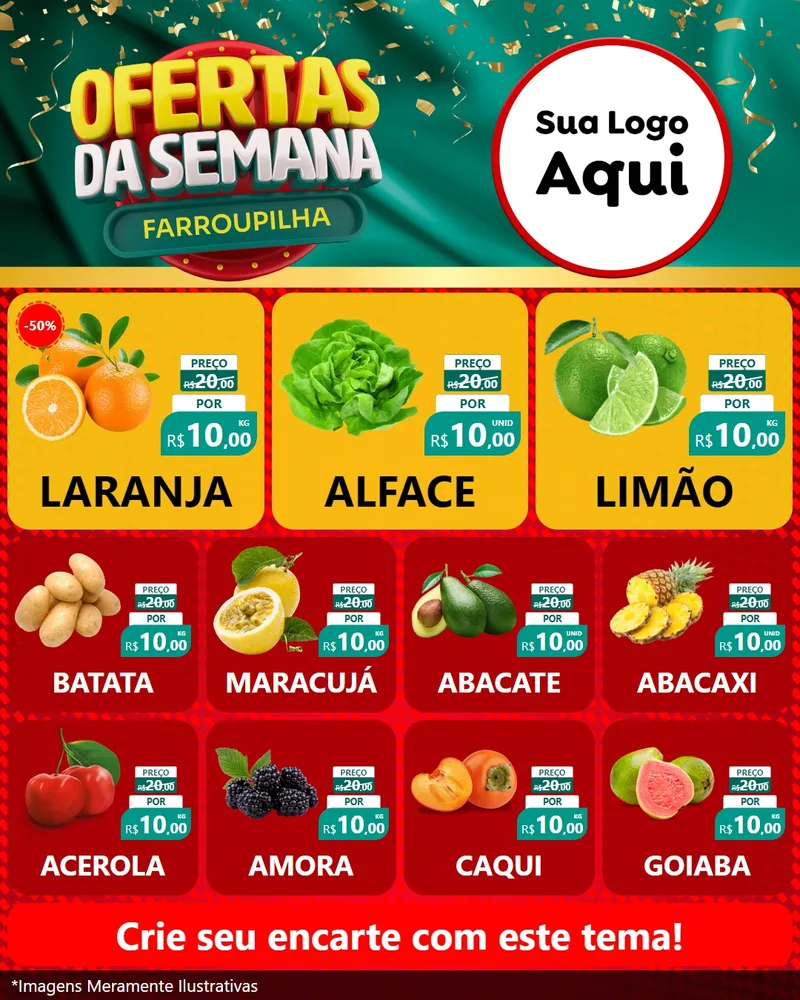 Modelo de Rede Social para Feed Instagram com o tema Ofertas da Semana Farroupilha para Hortifrúti