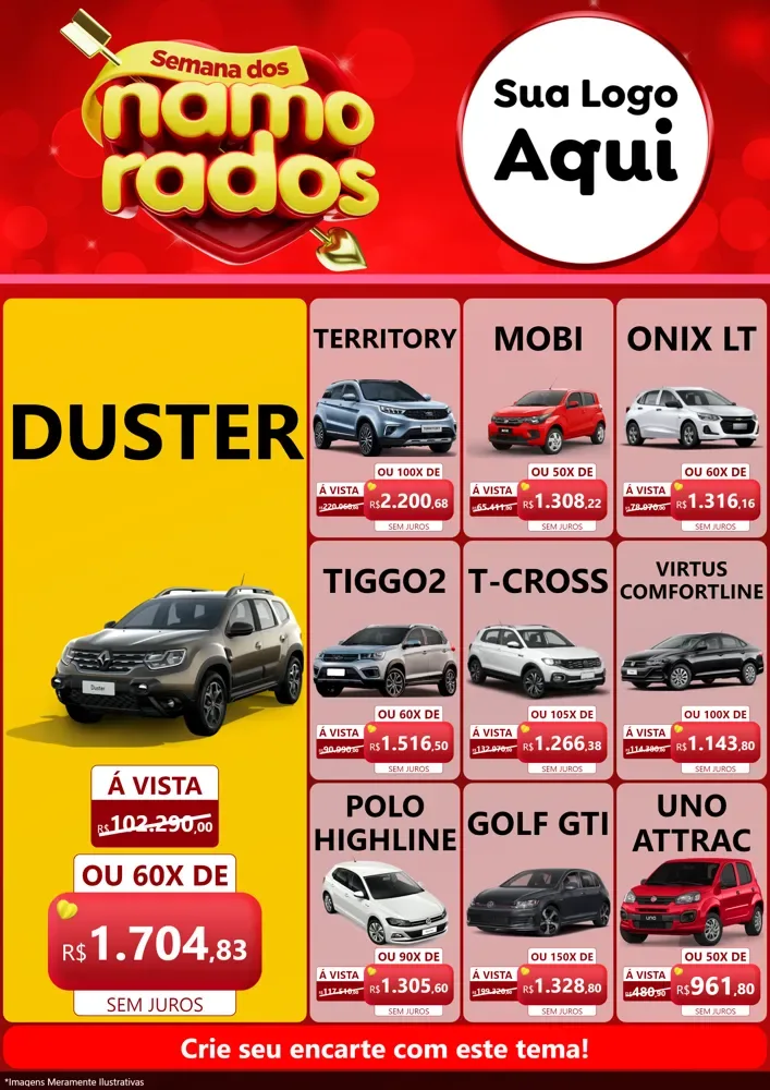 Modelo de Encarte para Encarte A4 Vertical com o tema Semana dos namorados para Concessionaria de Carros