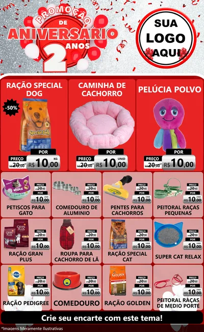 Modelo de Encarte para Encarte Grande com o tema Promoção de Aniversário - 2 Anos para Pet Shop