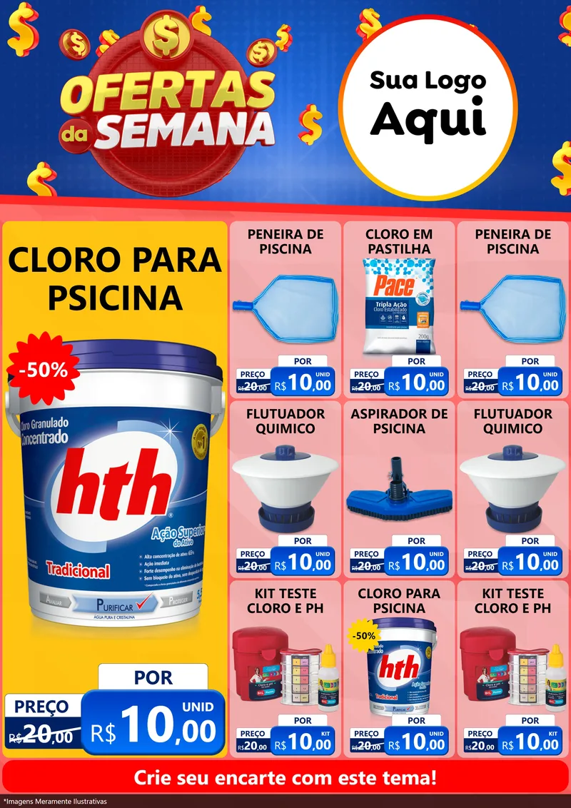Modelo de Encarte para Encarte A4 Vertical com o tema Ofertas Da Semana para Produtos para Piscina