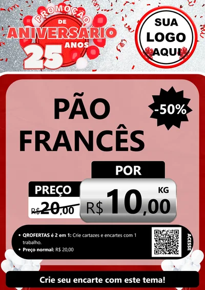 Modelo de Cartaz para Cartaz A4 Vertical com o tema Promoção de Aniversário - 25Anos para Padaria