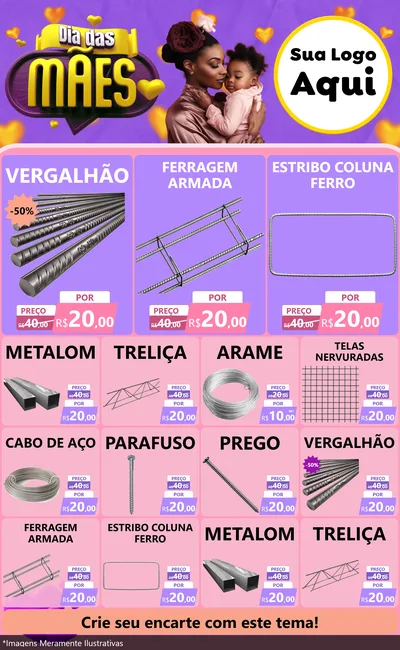 Modelo de Encarte para Encarte Grande com o tema Dia das Mães para Ferragens