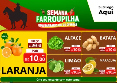 Modelo de Encarte para Encarte A4 Horizontal com o tema Semana Farroupilha - Uma Barbaridade de Ofertas para Hortifrúti