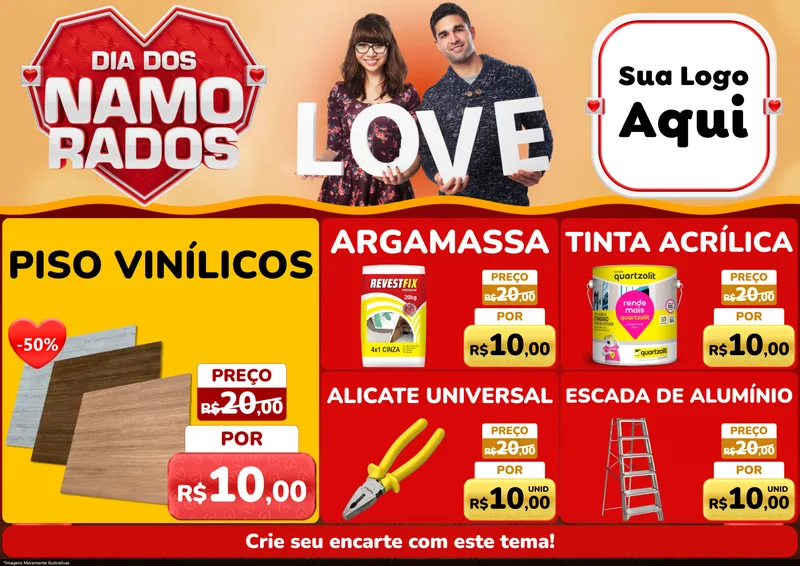Modelo de Encarte para Encarte A4 Horizontal com o tema Dia dos Namorados para Material para Construção