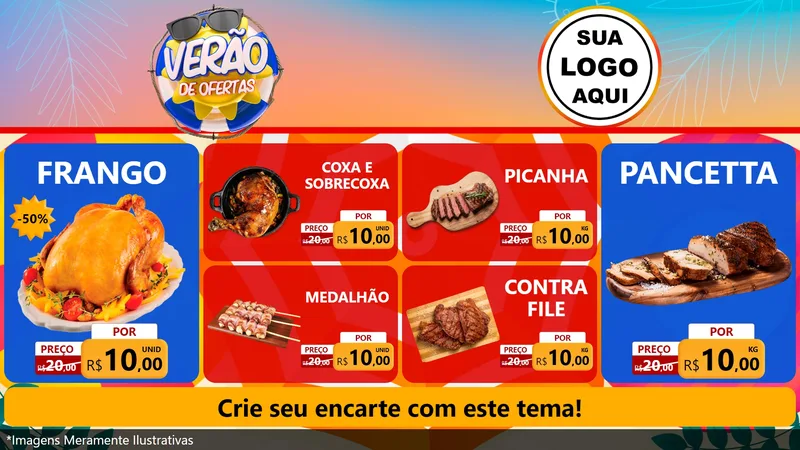 Modelo de TV para TV Horizontal com o tema Verão de Ofertas para Assados