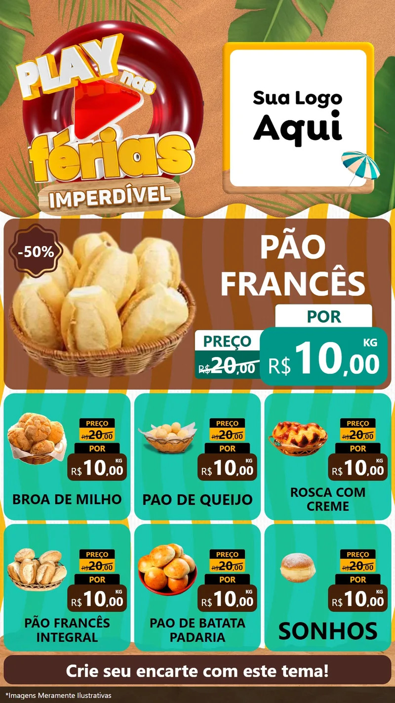 Modelo de Rede Social para Stories com o tema Play Nas Férias Imperdível para Padaria