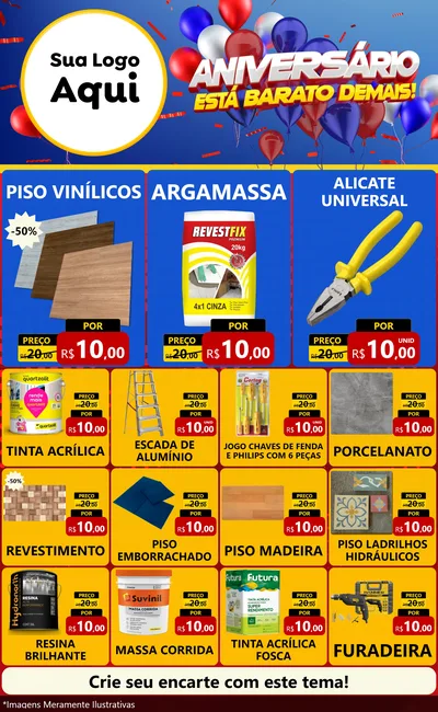 Modelo de Encarte para Encarte Grande com o tema Aniversário para Material para Construção