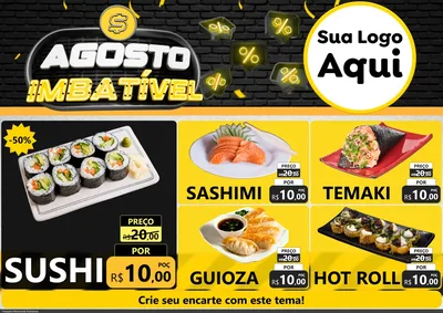 Modelo de Encarte para Encarte A4 Horizontal com o tema Agosto Imbatível para Comida japonesa