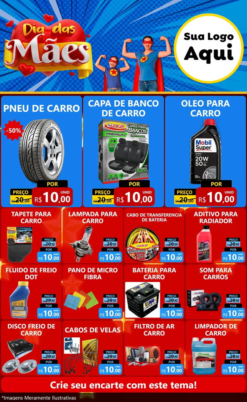 Modelo de Encarte para Encarte Grande com o tema Dia das Mães para Auto peças