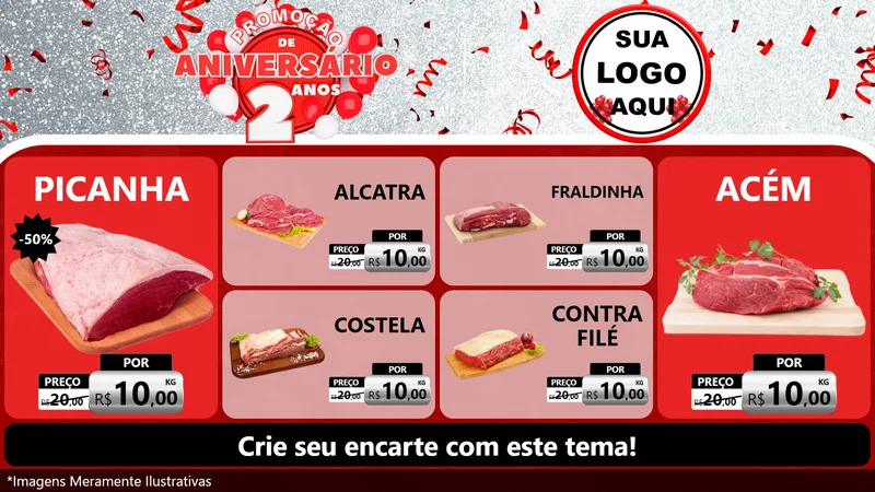 Modelo de TV para TV Horizontal com o tema Promoção de Aniversário - 2 Anos para Açougue