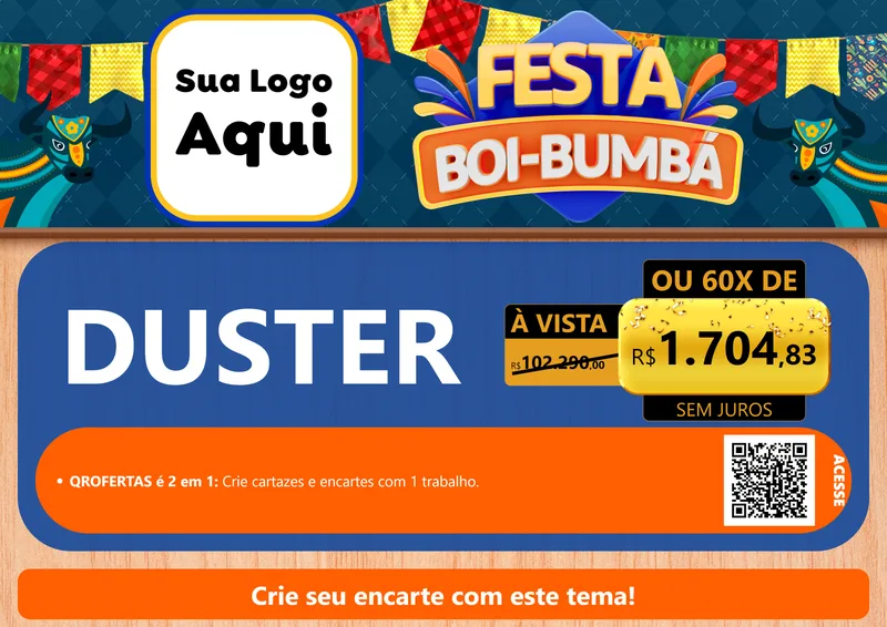 Modelo de Cartaz para Cartaz A4 Horizontal com o tema Festa Boi Bumbá para Concessionaria de Carros
