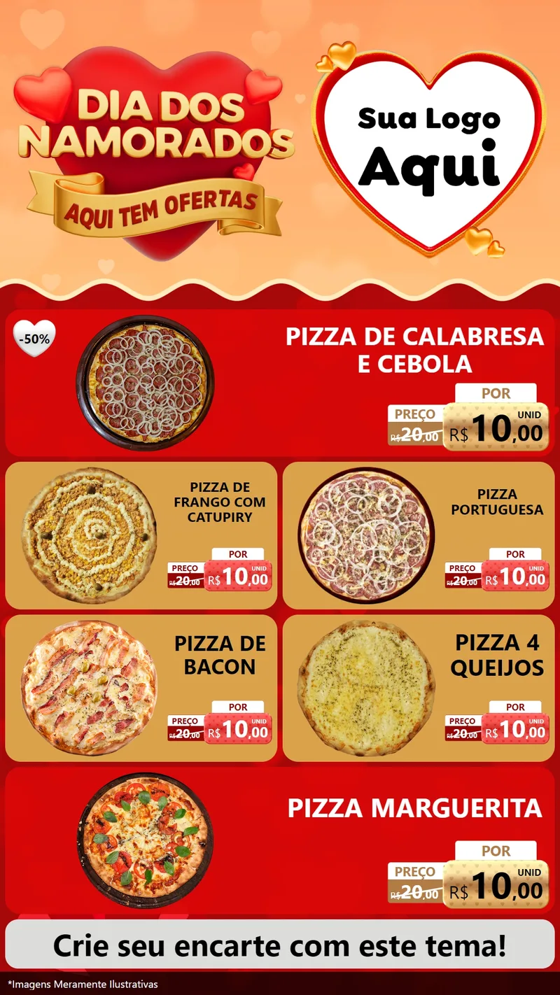 Modelo de TV para TV Vertical com o tema Dia dos Namorados - Aqui Tem Ofertas para Pizzaria