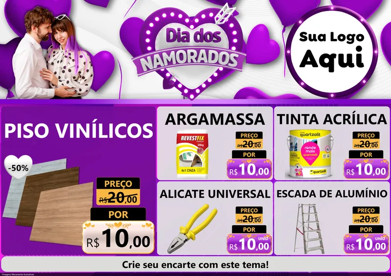 Modelo de Encarte para Encarte A4 Horizontal com o tema Dia dos Namorados para Material para Construção