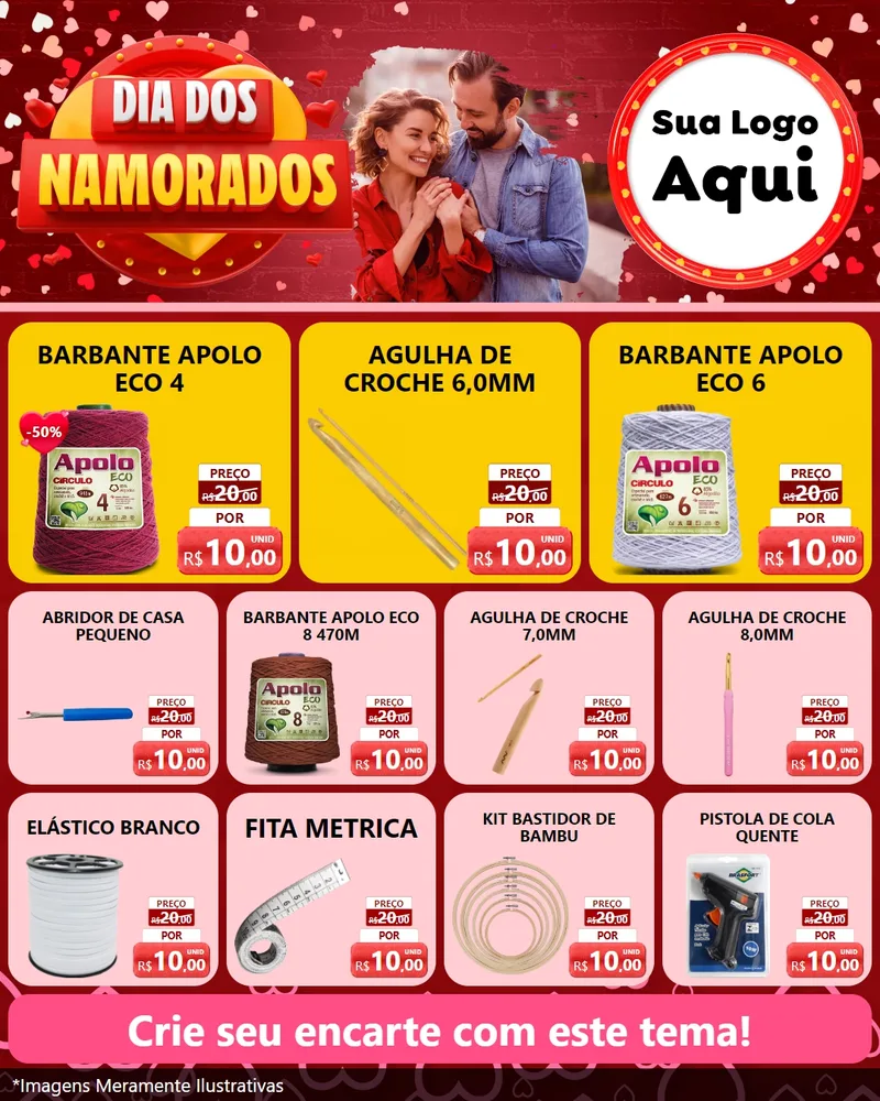 Modelo de Rede Social para Feed Instagram com o tema Dia Dos Namorados para Armarinho e Aviamentos