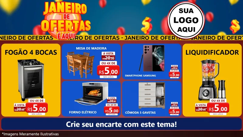 Modelo de TV para TV Horizontal com o tema Janeiro de Ofertas É Aqui! para Móveis e Eletro