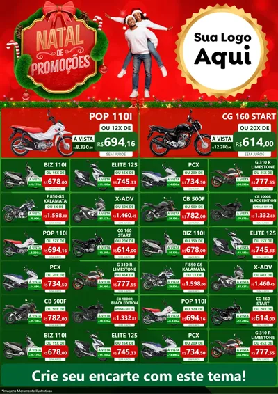 Modelo de Encarte para Encarte A4 Vertical com o tema Natal de Promoções para Concessionaria de Motos