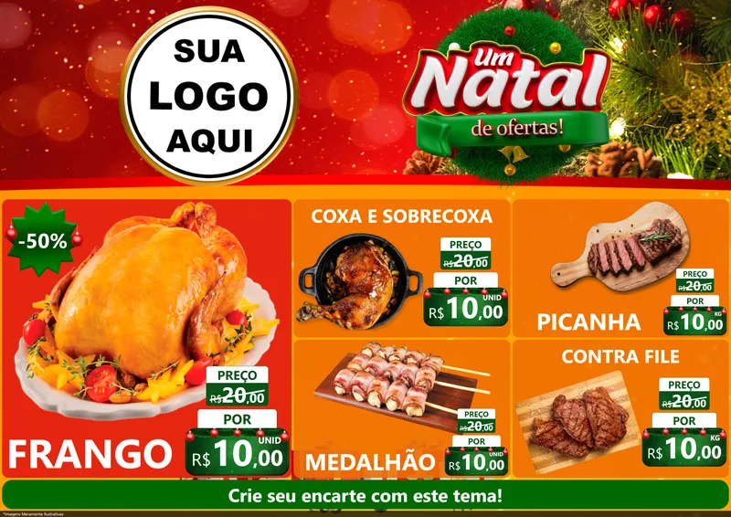 Modelo de Encarte para Encarte A4 Horizontal com o tema Um Natal de Ofertas para Assados