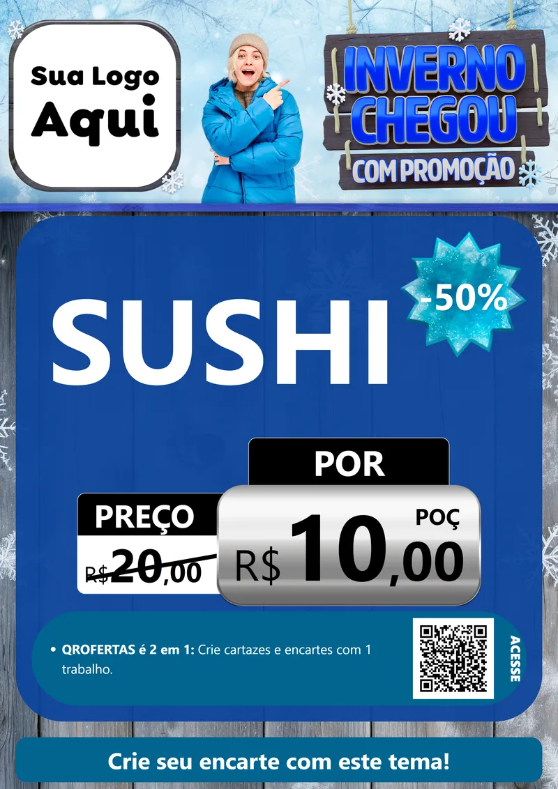 Modelo de Cartaz para Cartaz A4 Vertical com o tema Inverno Chegou Com Promoção para Comida japonesa