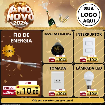 Modelo de Rede Social para Feed Facebook com o tema Feliz Ano Novo 2027 para Materiais Elétricos