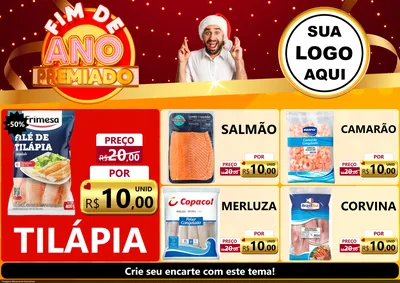 Modelo de Encarte para Encarte A4 Horizontal com o tema Fim de Ano Premiado para Peixaria