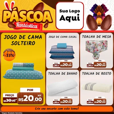 Modelo de Rede Social para Feed Facebook com o tema Páscoa Fantástica para Cama, Mesa e Banho