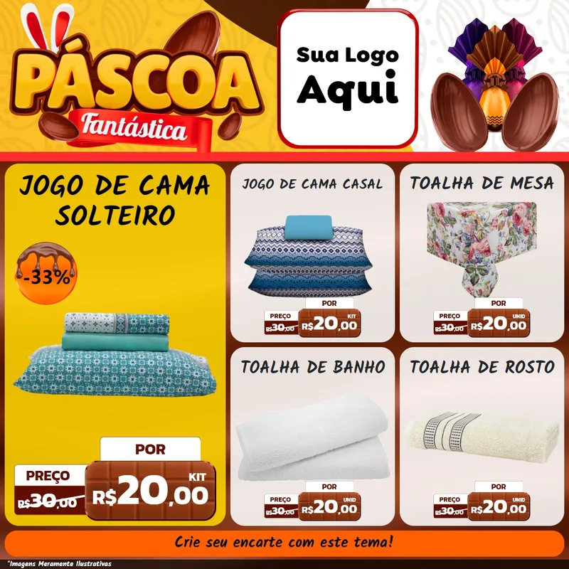 Modelo de Rede Social para Feed Facebook com o tema Páscoa Fantástica para Cama, Mesa e Banho
