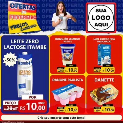Modelo de Rede Social para Feed Facebook com o tema Ofertas de Fevereiro - Preços Incríveis para Frios e Laticínios