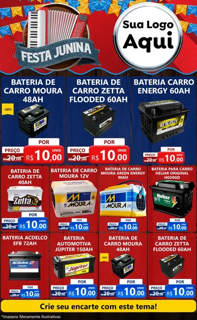 Modelo de Encarte para Encarte Grande com o tema Festa Junina para Baterias Elétricas