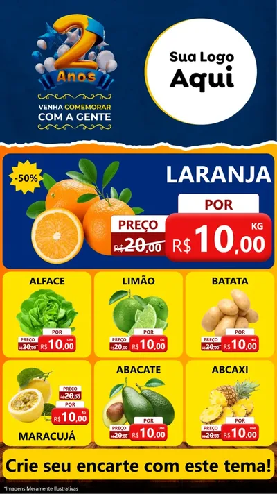 Modelo de Rede Social para Stories com o tema Aniversário de 2 anos para Hortifrúti