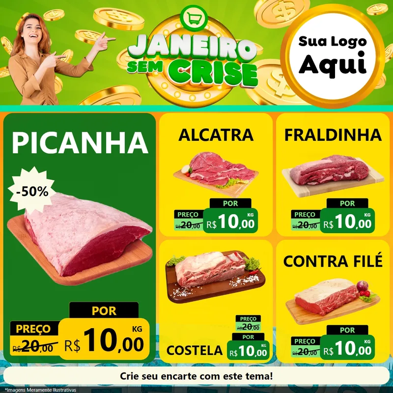 Modelo de Rede Social para Feed Facebook com o tema Janeiro Sem Crise para Açougue
