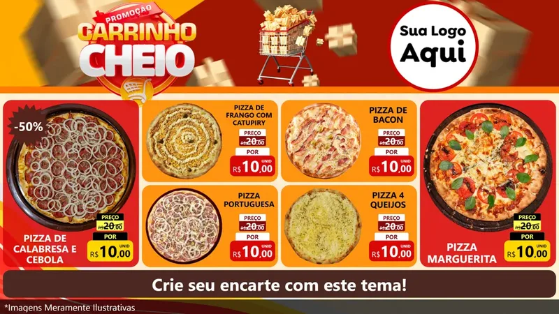Modelo de TV para TV Horizontal com o tema Promoção carrinho cheio para Pizzaria
