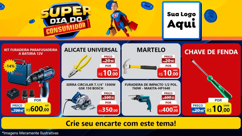 Modelo de TV para TV Horizontal com o tema Super Dia do Consumidor para Maquinas e Ferramentas