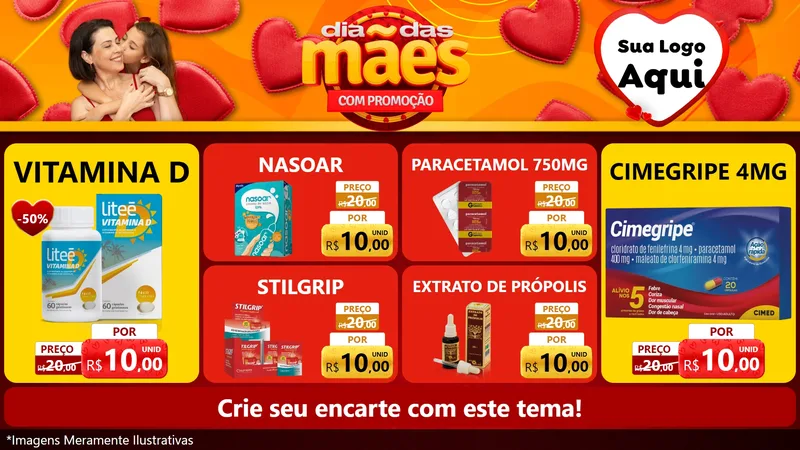 Modelo de TV para TV Horizontal com o tema Dia das Mães com Promoção para Farmácia