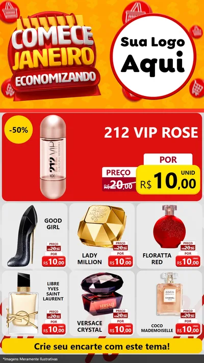 Modelo de Rede Social para Stories com o tema Comece Janeiro Economizando para Perfumes