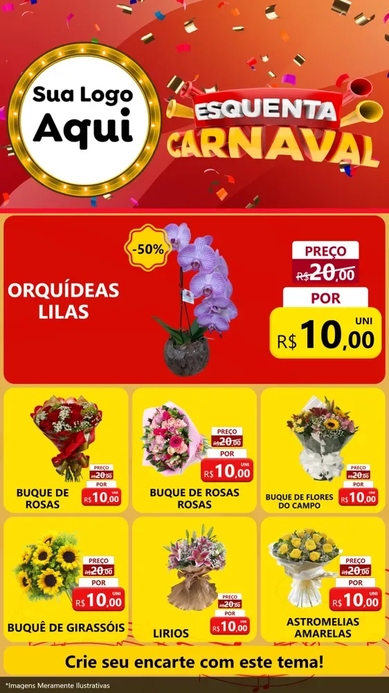 Modelo de Rede Social para Stories com o tema Esquenta Carnaval para Floricultura e jardim
