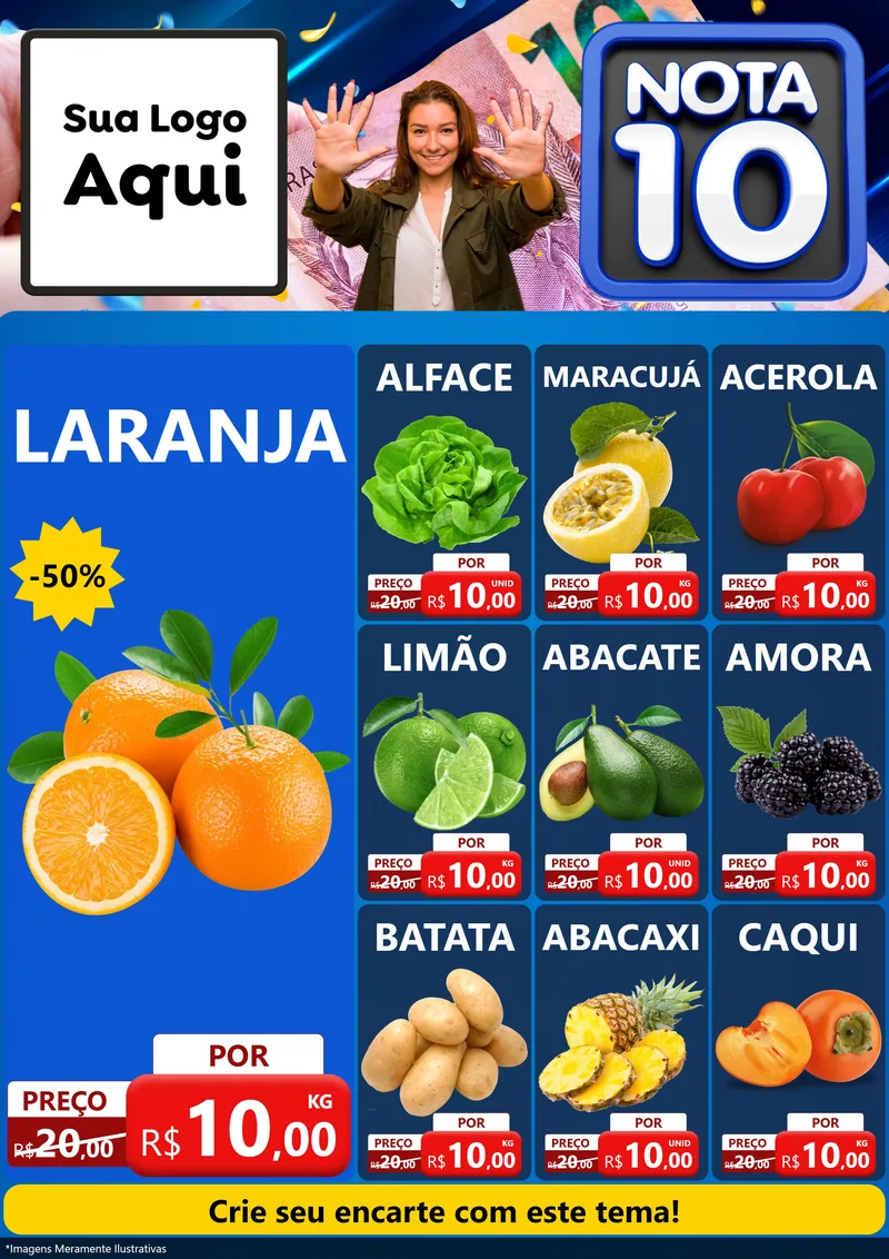 Modelo de Encarte para Encarte A4 Vertical com o tema Nota 10 para Hortifrúti