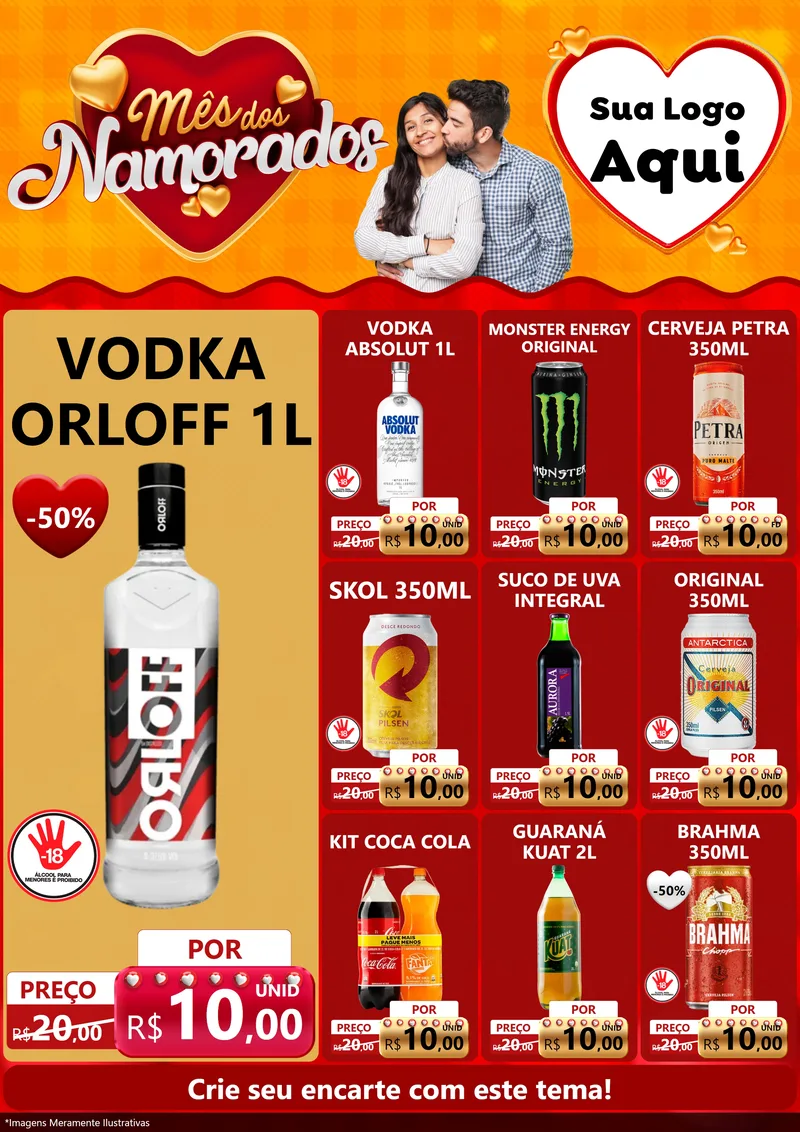 Modelo de Encarte para Encarte A4 Vertical com o tema Mês dos Namorados para Distribuidora de bebidas