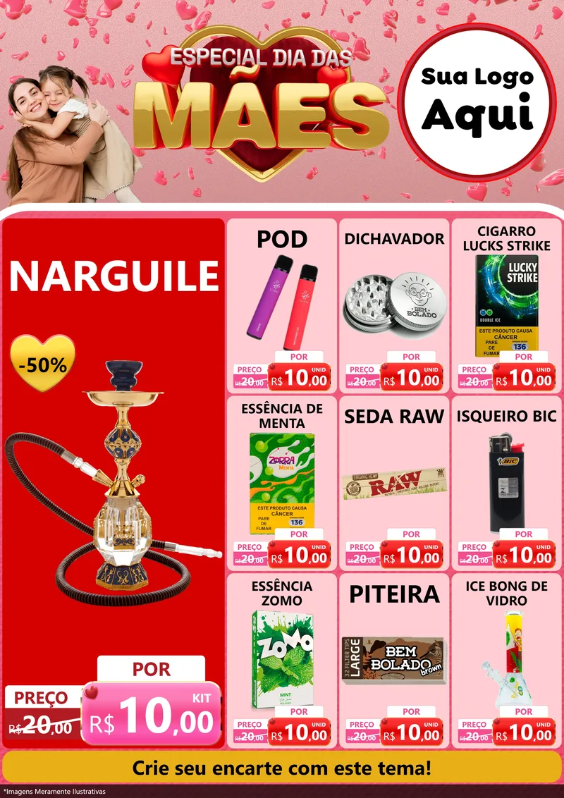 Modelo de Encarte para Encarte A4 Vertical com o tema Especial Dia Das Mães para Tabacaria